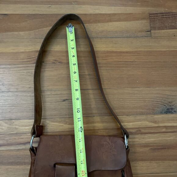 Vintage Leather Floral Tooled Shoulder Bag Saddle Bag 9x9.5 in - Picture 5 of 12